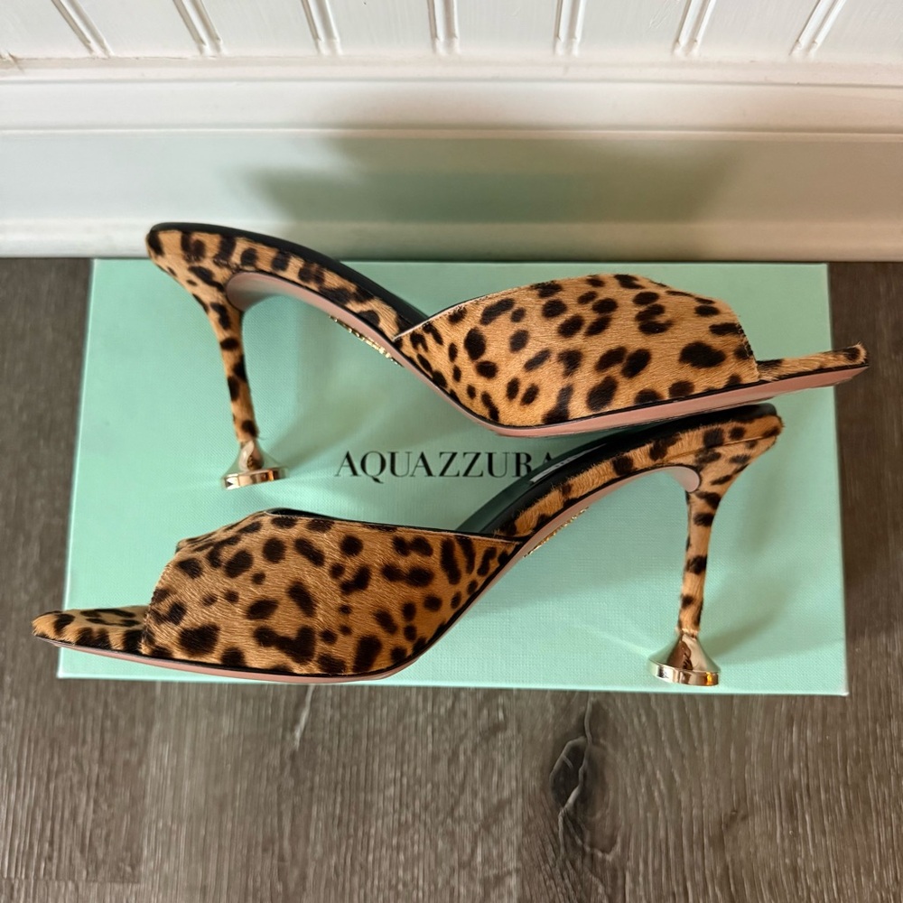 AQUAZZURA Bisous 85 leopard-print calf hair mules - Picture 4 of 9